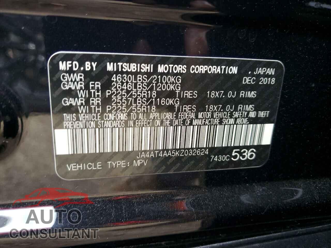 MITSUBISHI ECLIPSE 2019 - JA4AT4AA5KZ032624