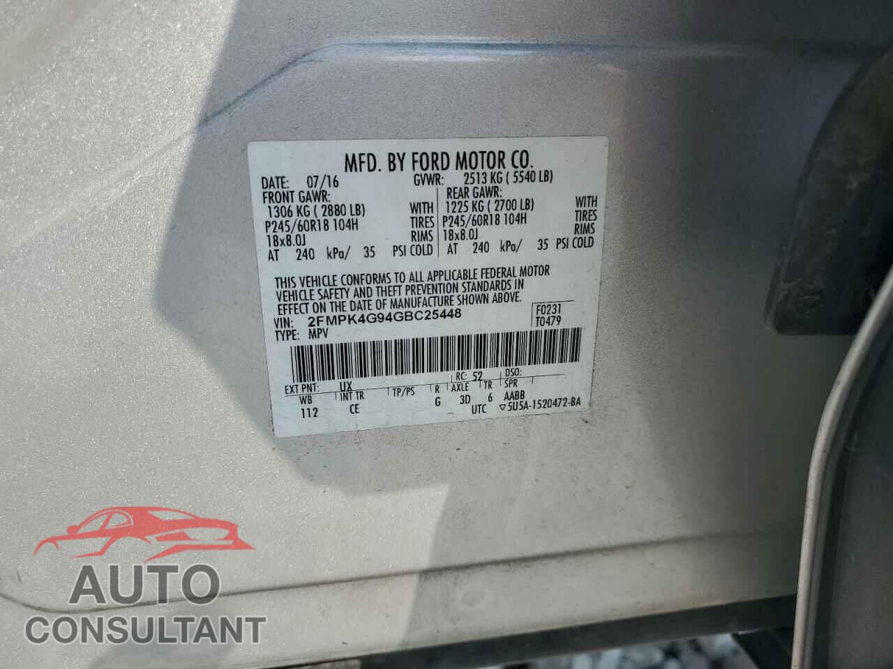 FORD EDGE 2016 - 2FMPK4G94GBC25448