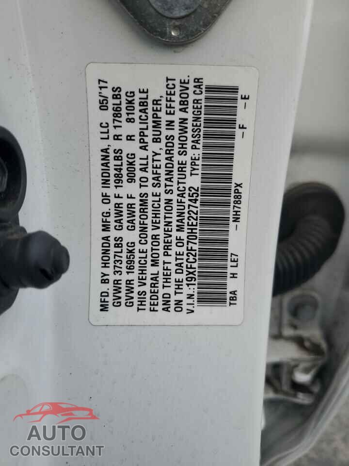 HONDA CIVIC 2017 - 19XFC2F70HE227452