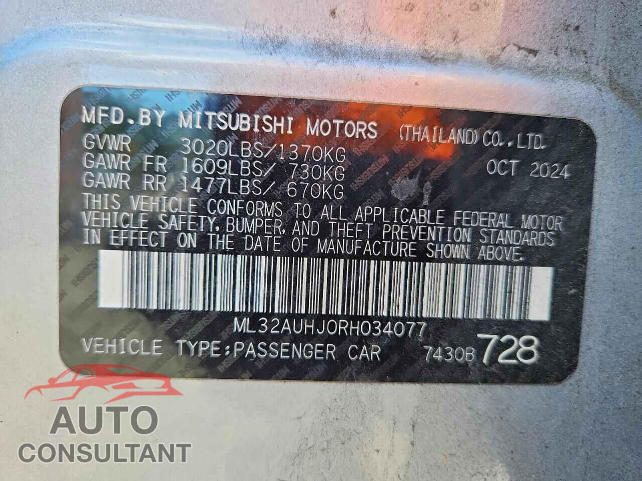 MITSUBISHI MIRAGE 2024 - ML32AUHJ0RH034077