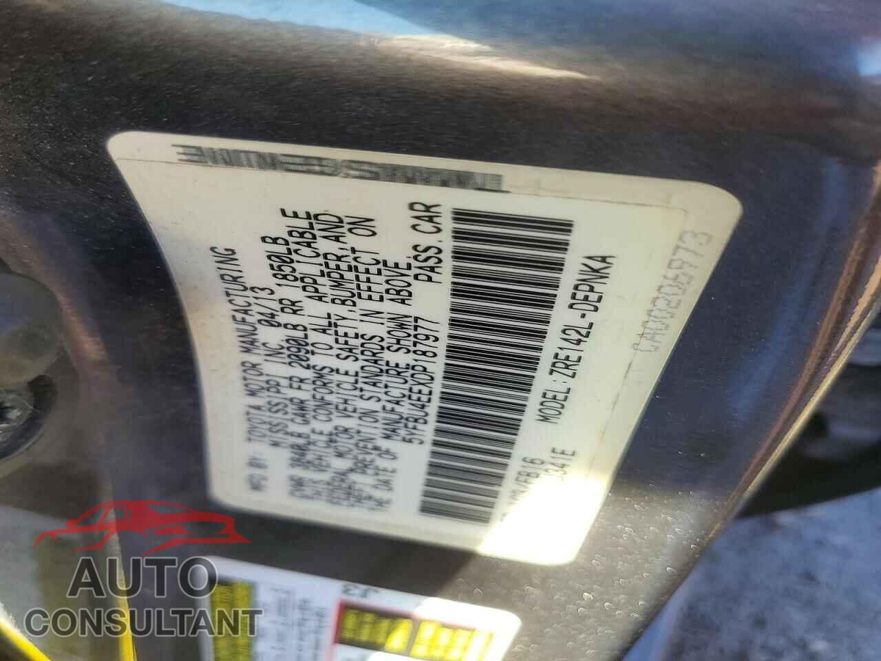 TOYOTA COROLLA 2013 - 5YFBU4EEXDP187977