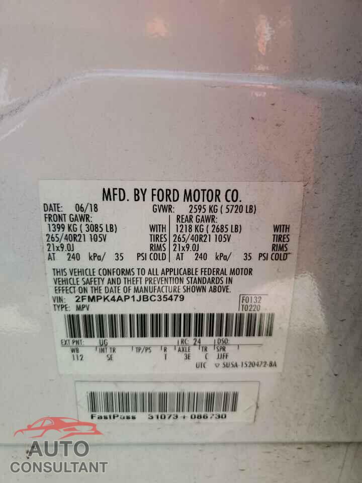 FORD EDGE 2018 - 2FMPK4AP1JBC35479