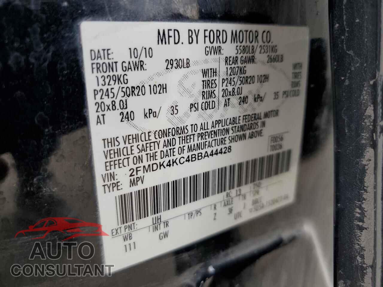 FORD EDGE 2011 - 2FMDK4KC4BBA44428