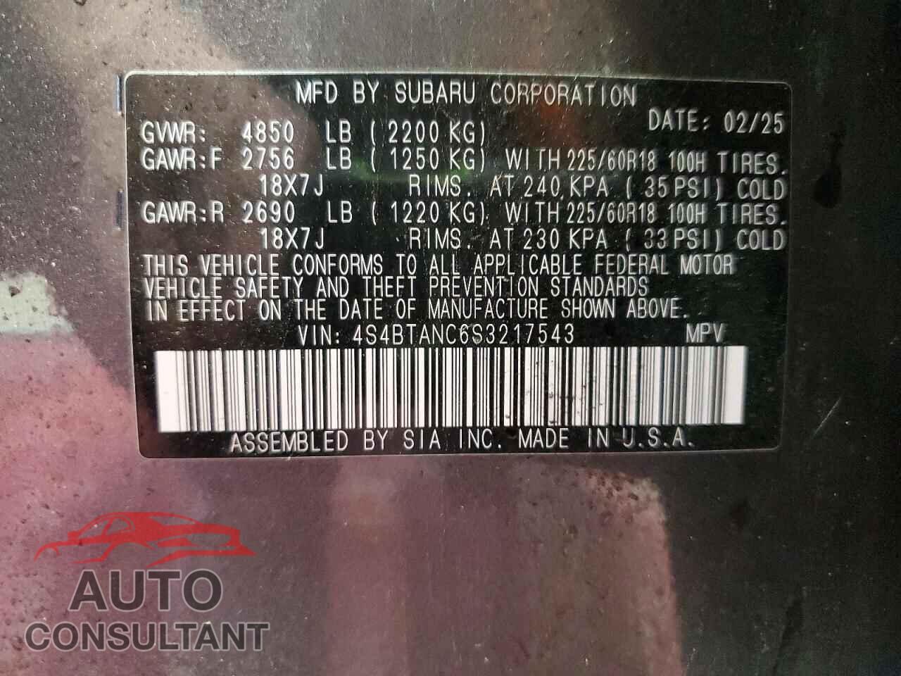 SUBARU OUTBACK 2025 - 4S4BTANC6S3217543