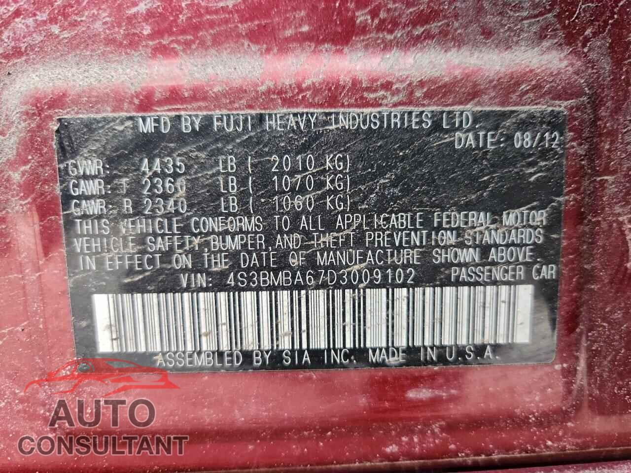SUBARU LEGACY 2013 - 4S3BMBA67D3009102