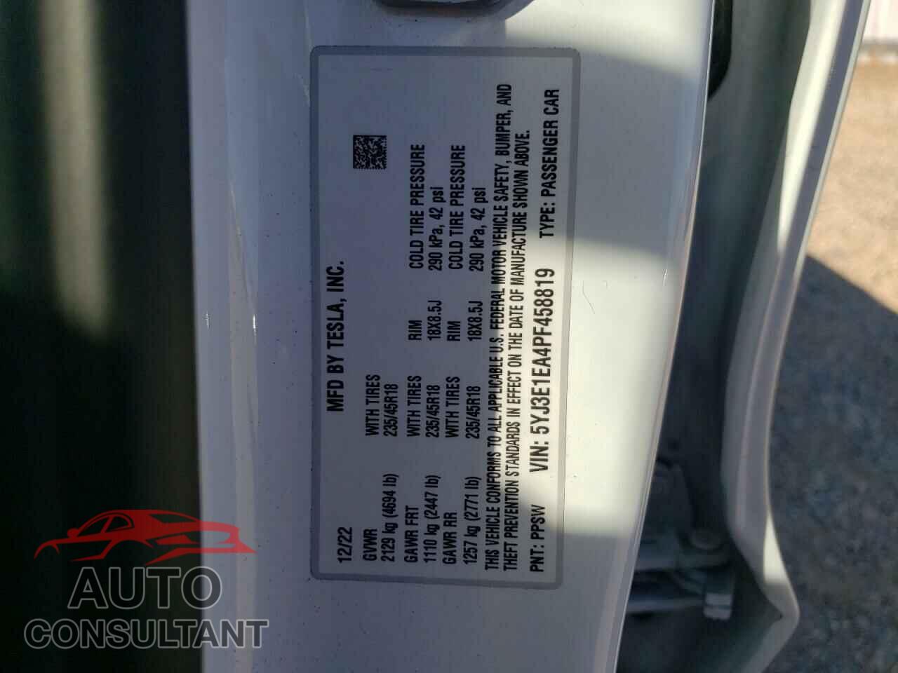 TESLA MODEL 3 2023 - 5YJ3E1EA4PF458819