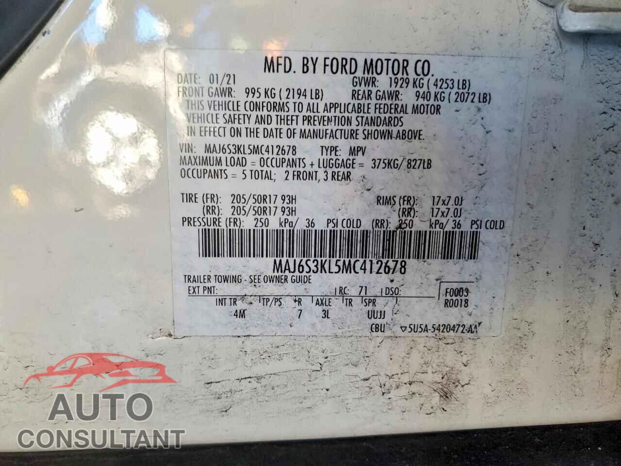 FORD ECOSPORT 2021 - MAJ6S3KL5MC412678
