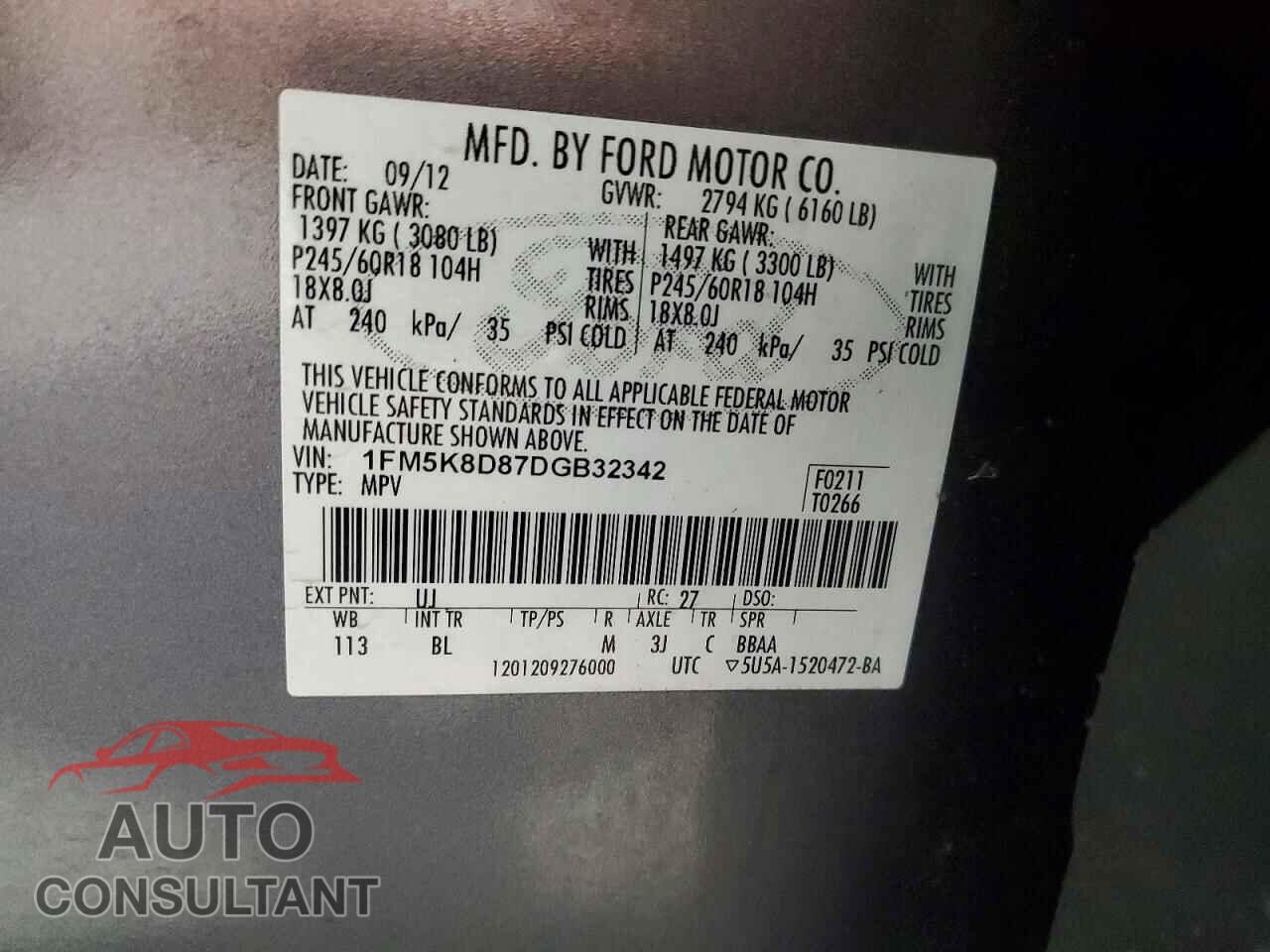FORD EXPLORER 2013 - 1FM5K8D87DGB32342