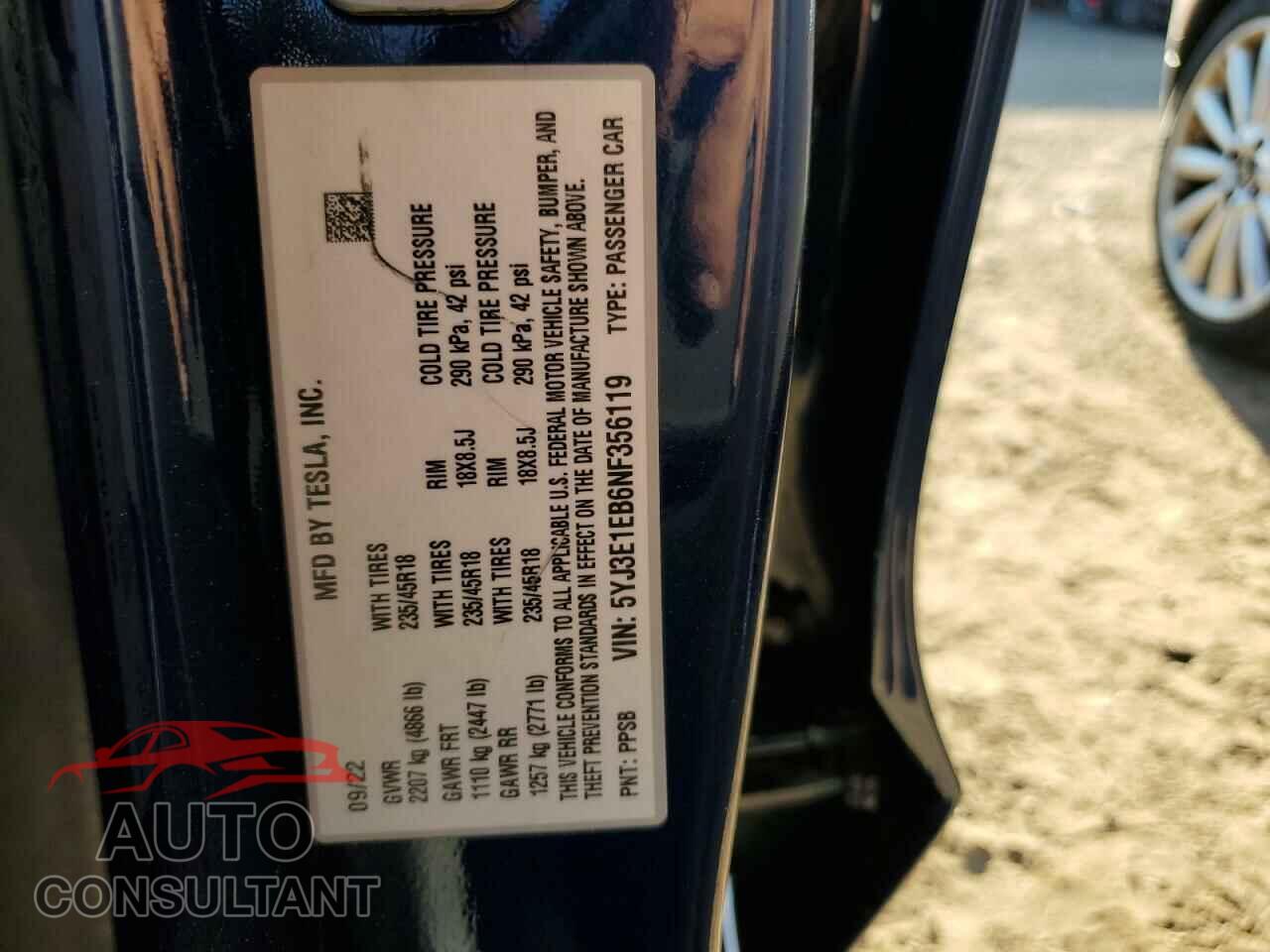 TESLA MODEL 3 2022 - 5YJ3E1EB6NF356119