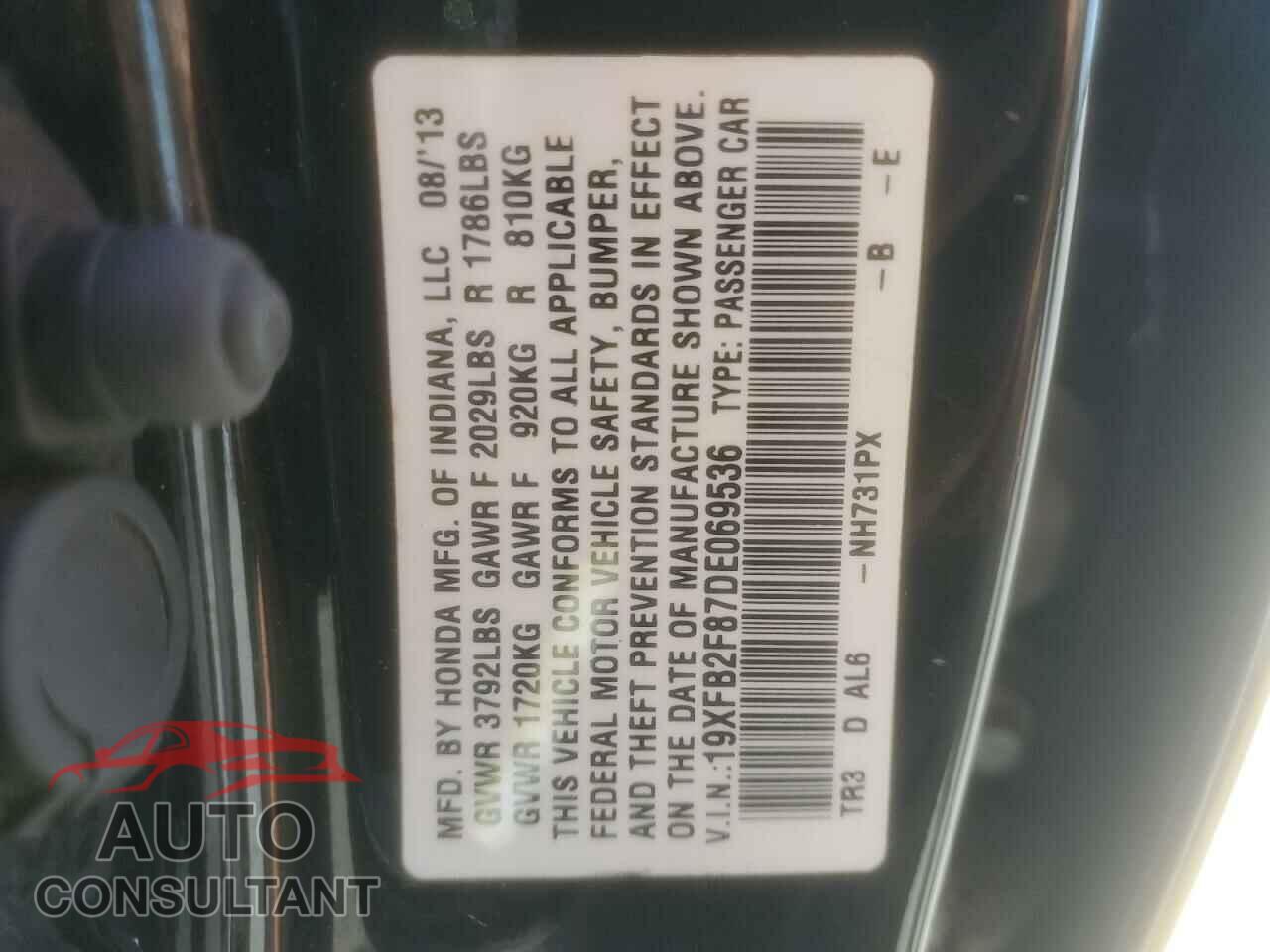 HONDA CIVIC 2013 - 19XFB2F87DE069536