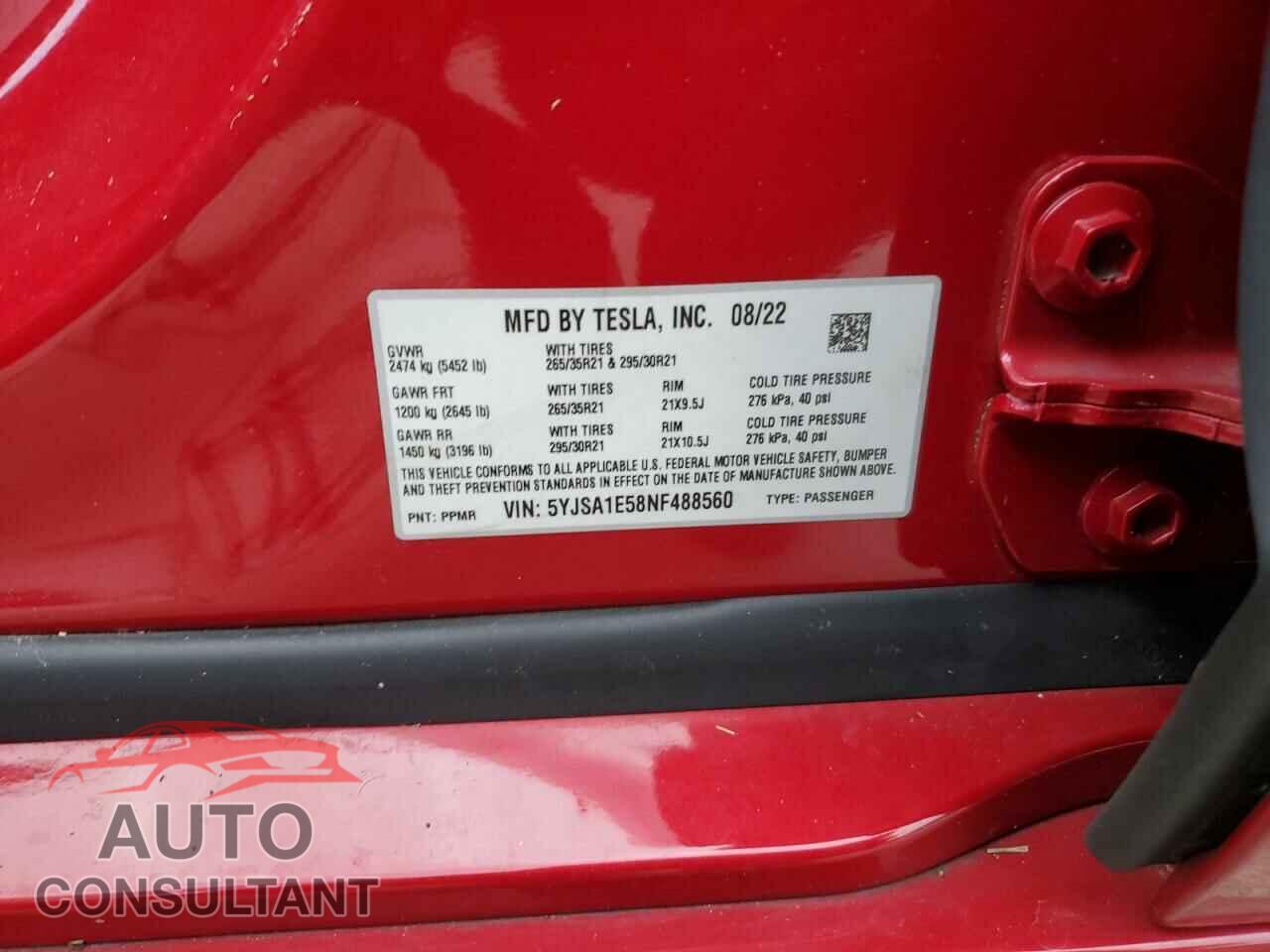 TESLA MODEL S 2022 - 5YJSA1E58NF488560