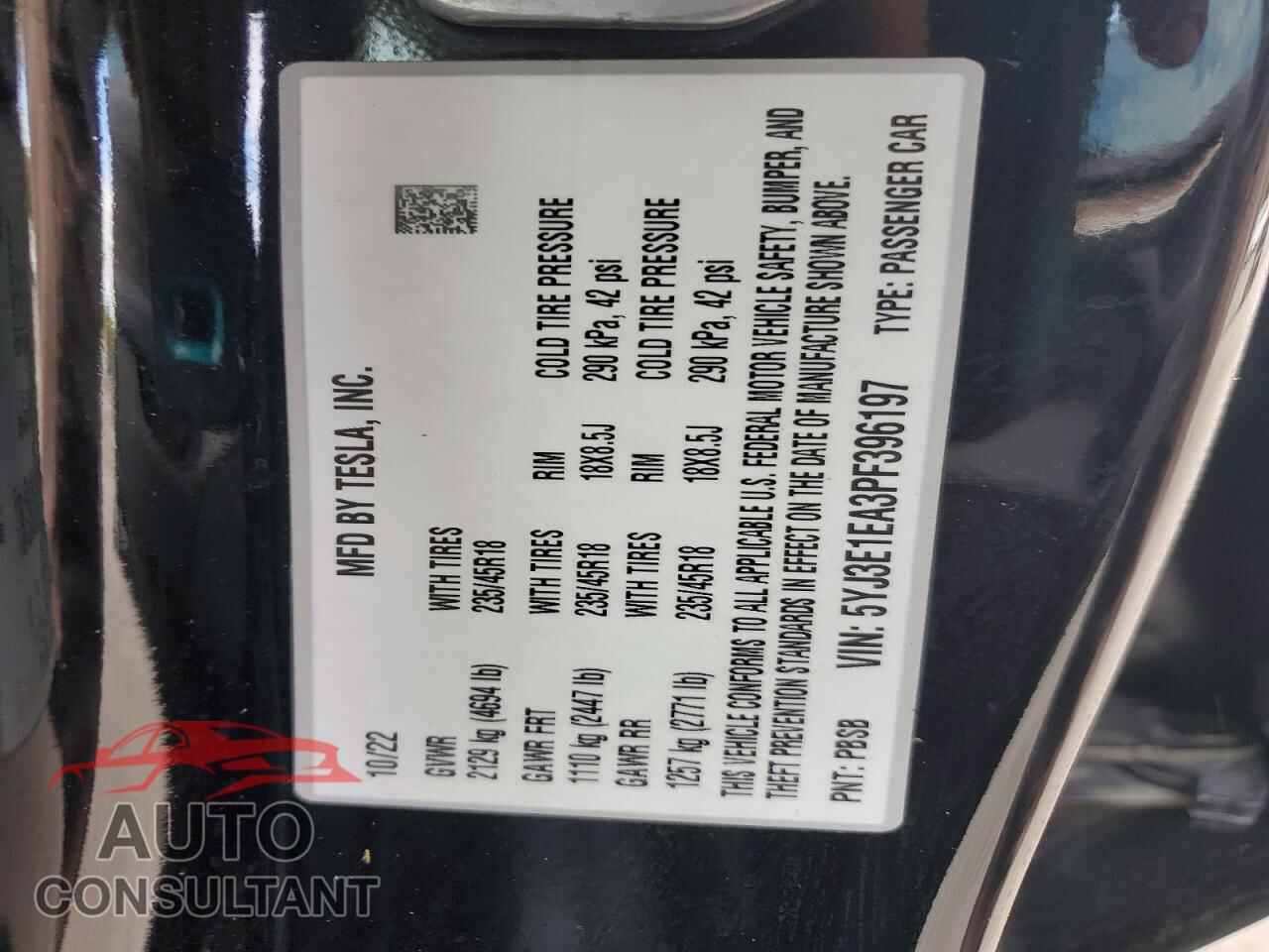 TESLA MODEL 3 2023 - 5YJ3E1EA3PF396197