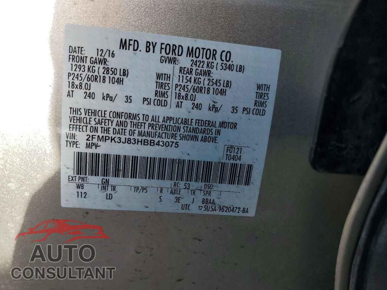 FORD EDGE 2017 - 2FMPK3J83HBB43075