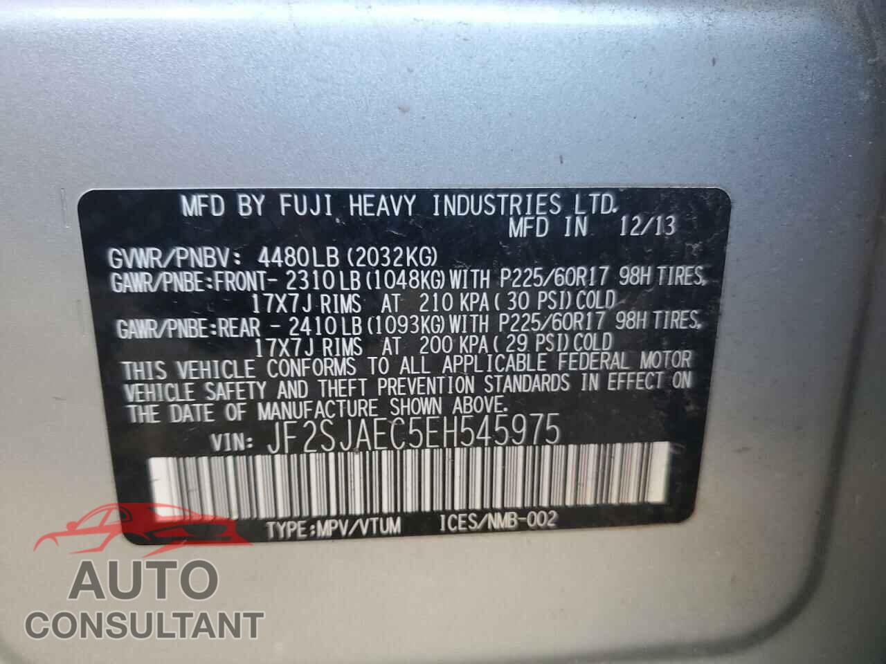 SUBARU FORESTER 2014 - JF2SJAEC5EH545975