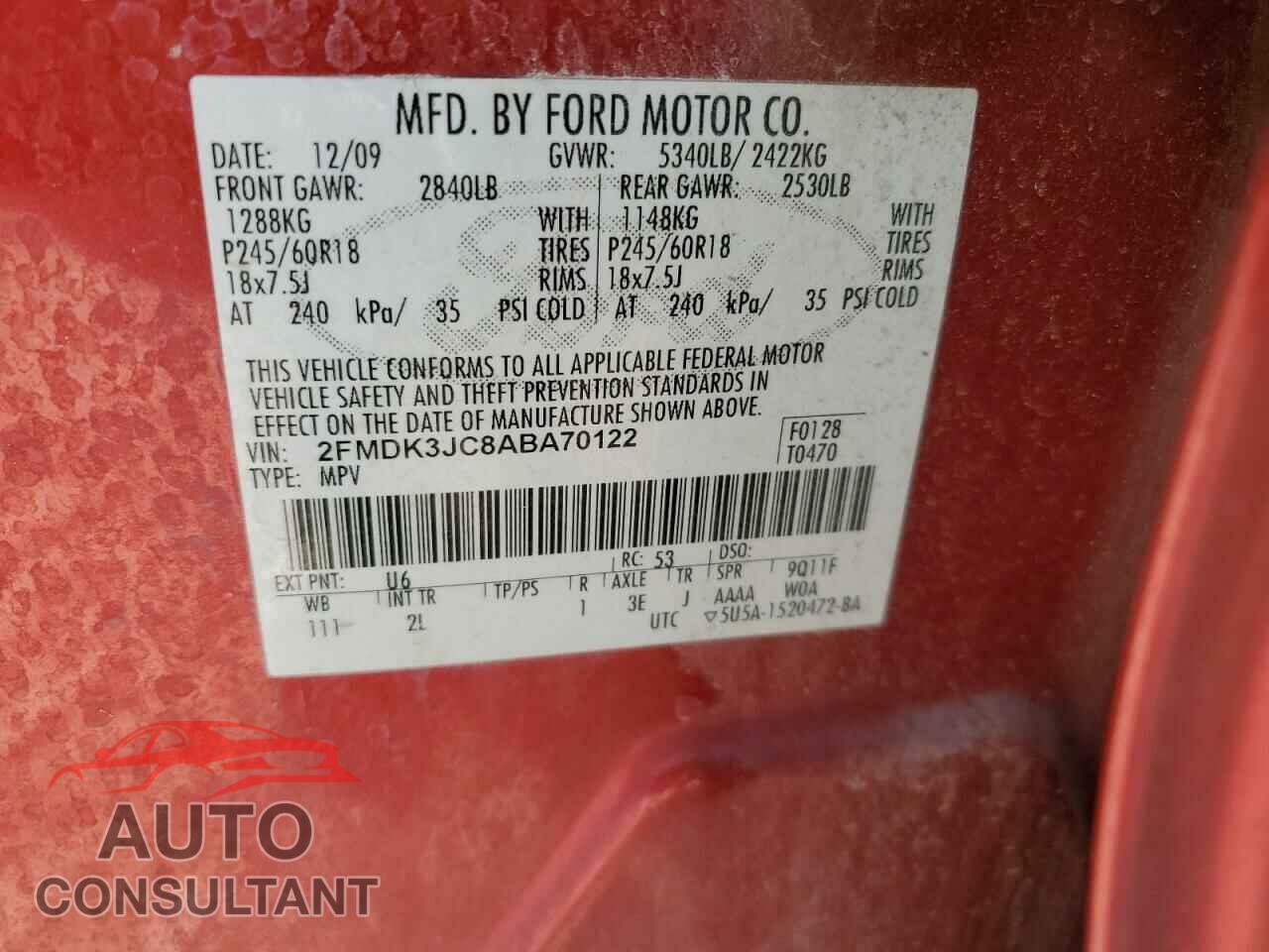 FORD EDGE 2010 - 2FMDK3JC8ABA70122