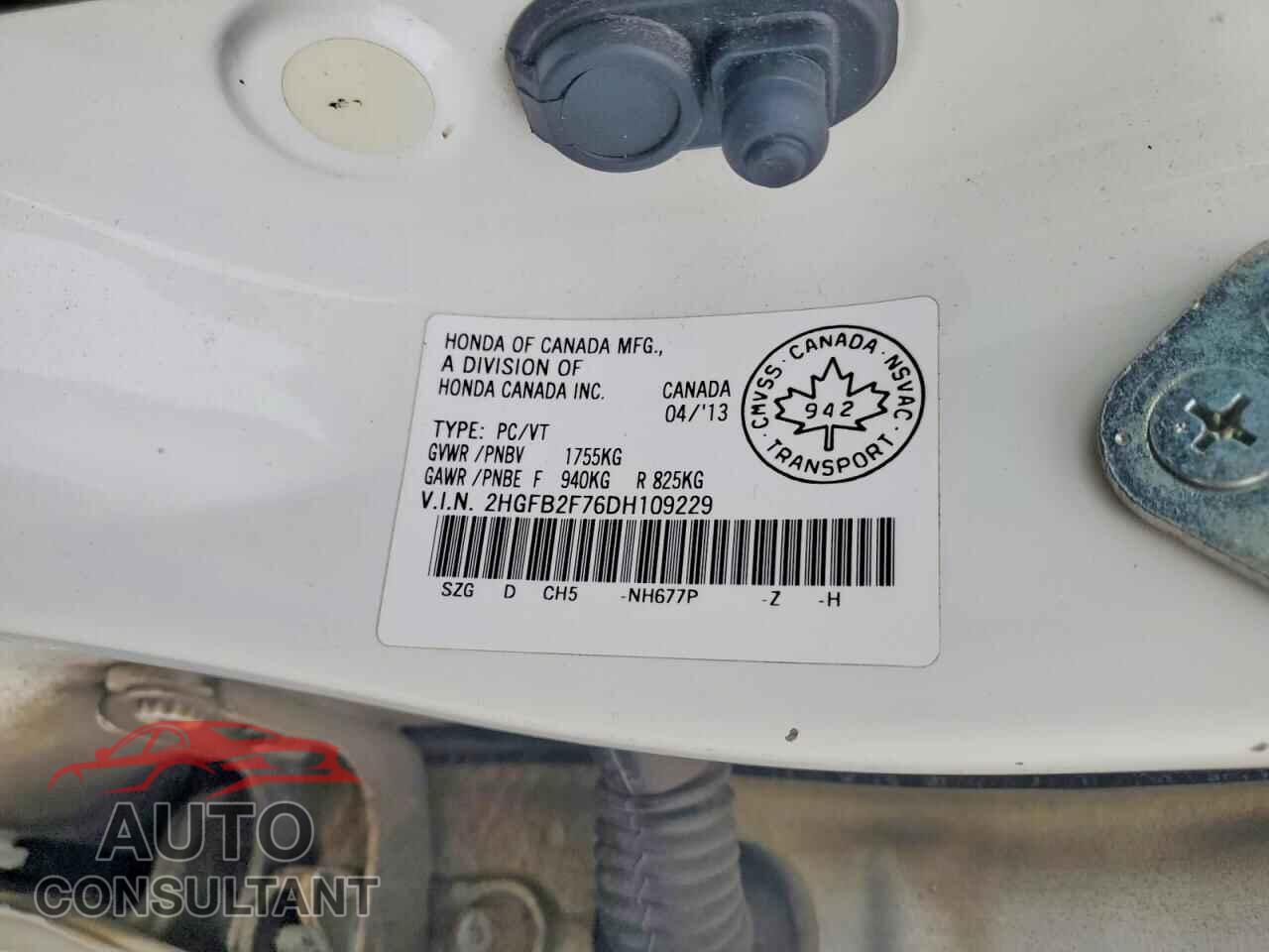 HONDA CIVIC 2013 - 2HGFB2F76DH109229