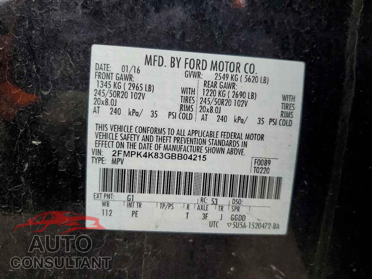 FORD EDGE 2016 - 2FMPK4K83GBB04215