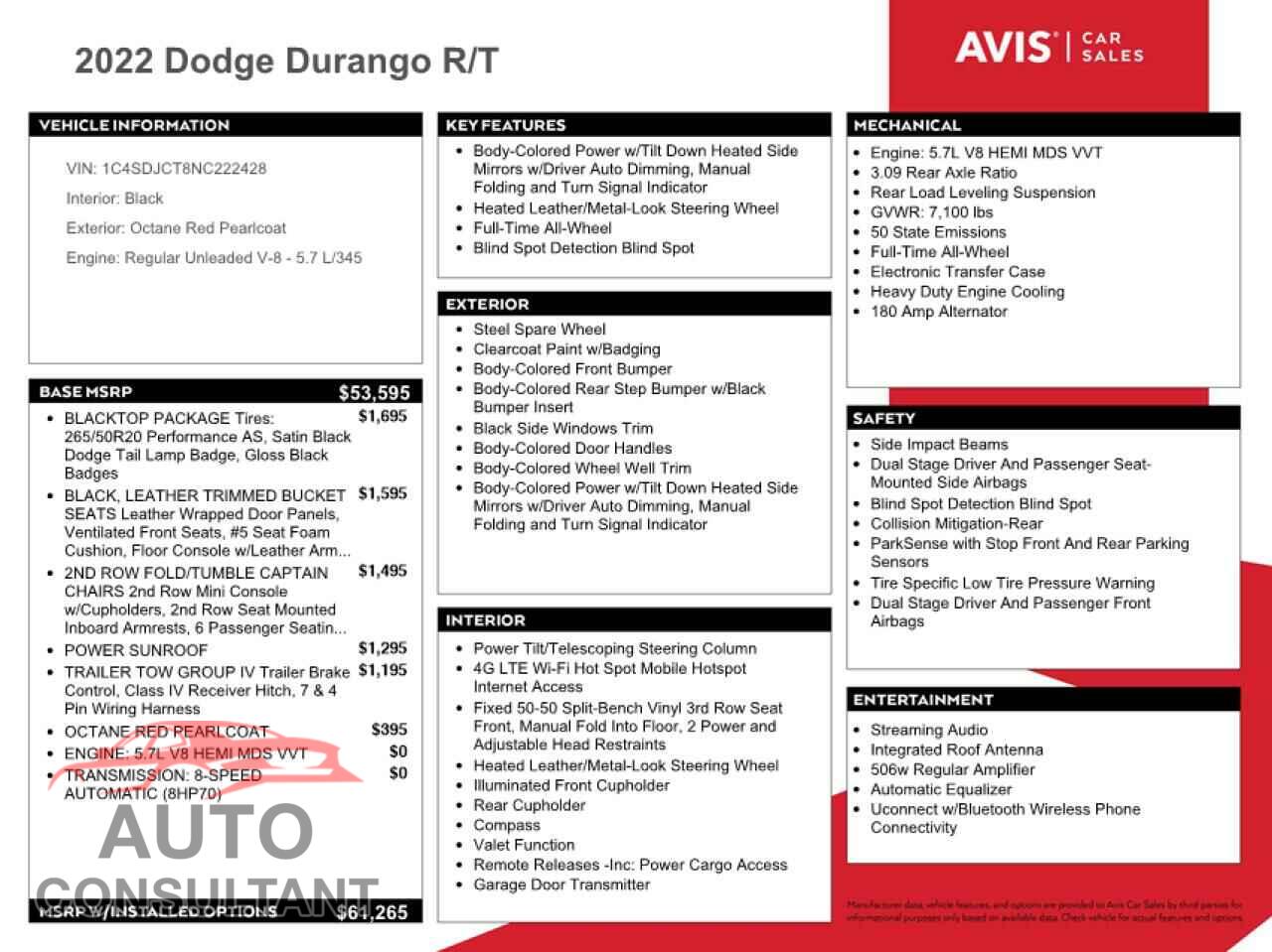 DODGE DURANGO 2022 - 1C4SDJCT8NC222428