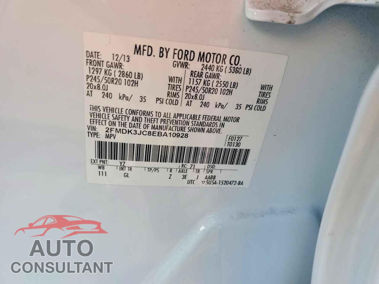 FORD EDGE 2014 - 2FMDK3JC8EBA10928