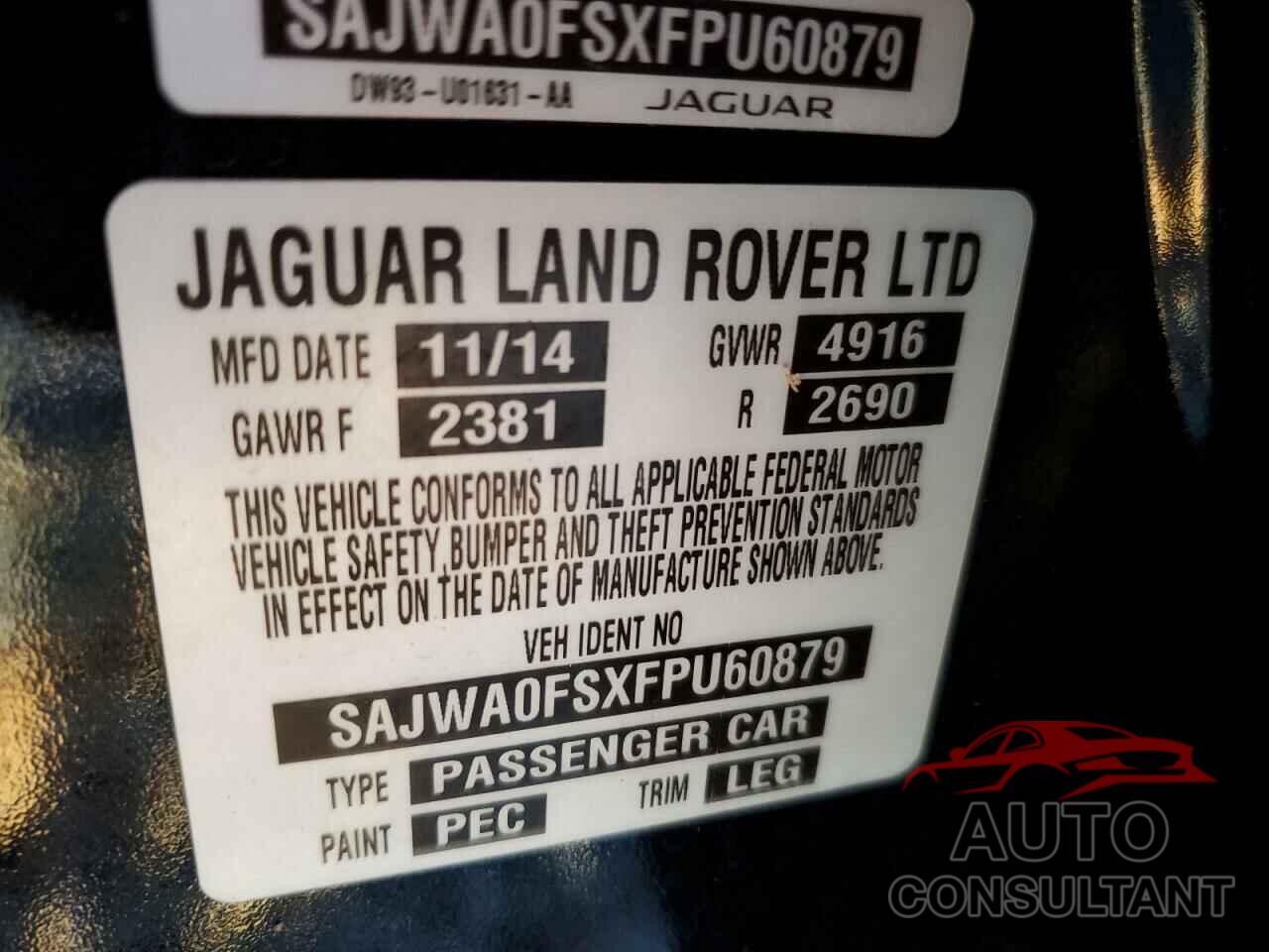 JAGUAR XF 2015 - SAJWA0FSXFPU60879