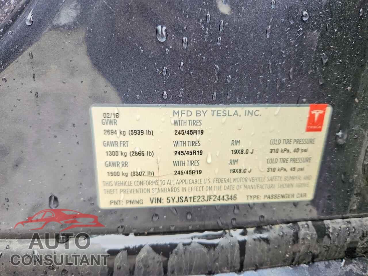 TESLA MODEL S 2018 - 5YJSA1E23JF244346