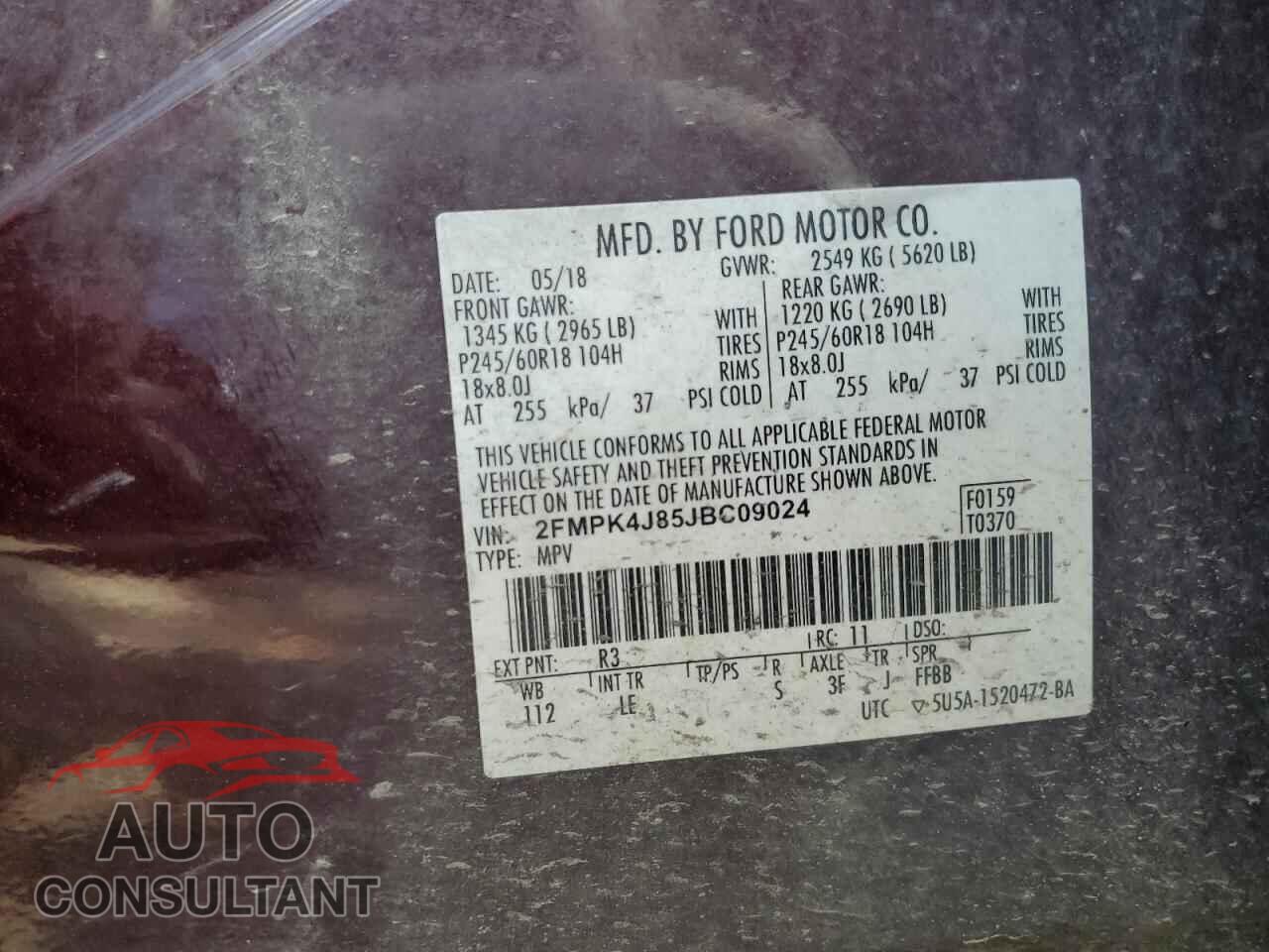 FORD EDGE 2018 - 2FMPK4J85JBC09024