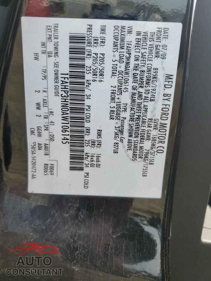 FORD FOCUS 2010 - 1FAHP3HN0AW106145