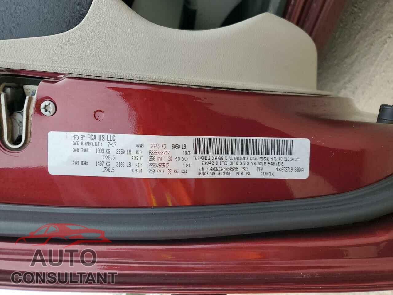 DODGE CARAVAN 2017 - 2C4RDGCG7HR845295