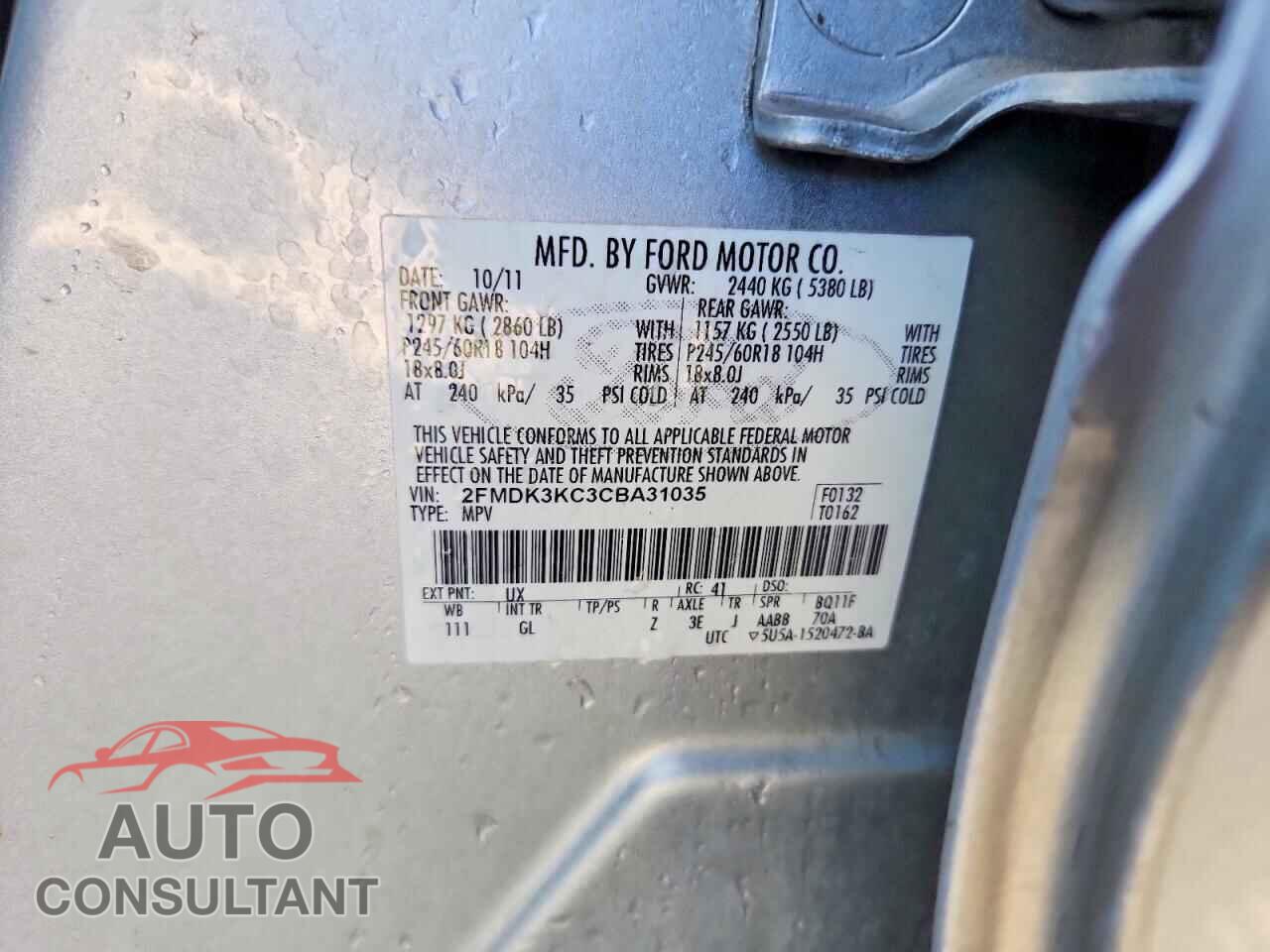 FORD EDGE 2012 - 2FMDK3KC3CBA31035