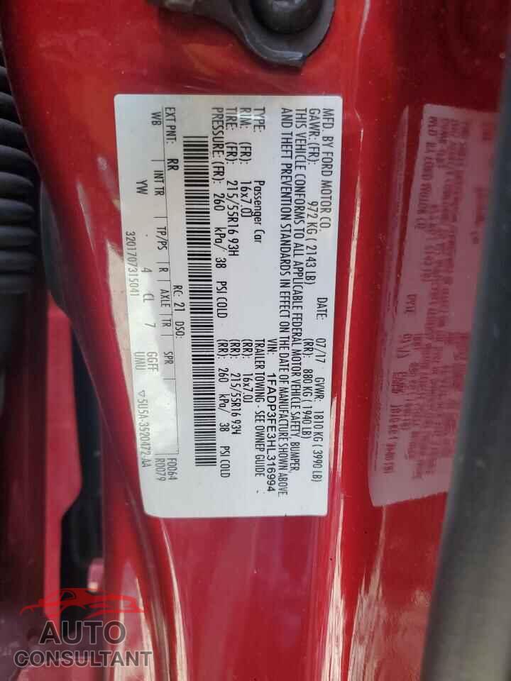 FORD FOCUS 2017 - 1FADP3FE3HL316994