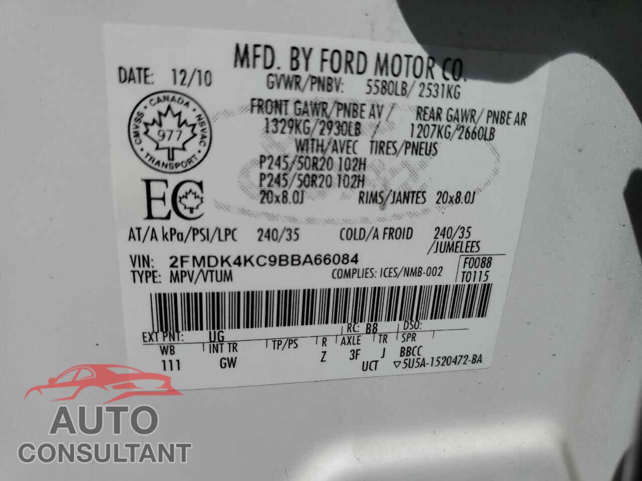 FORD EDGE 2011 - 2FMDK4KC9BBA66084