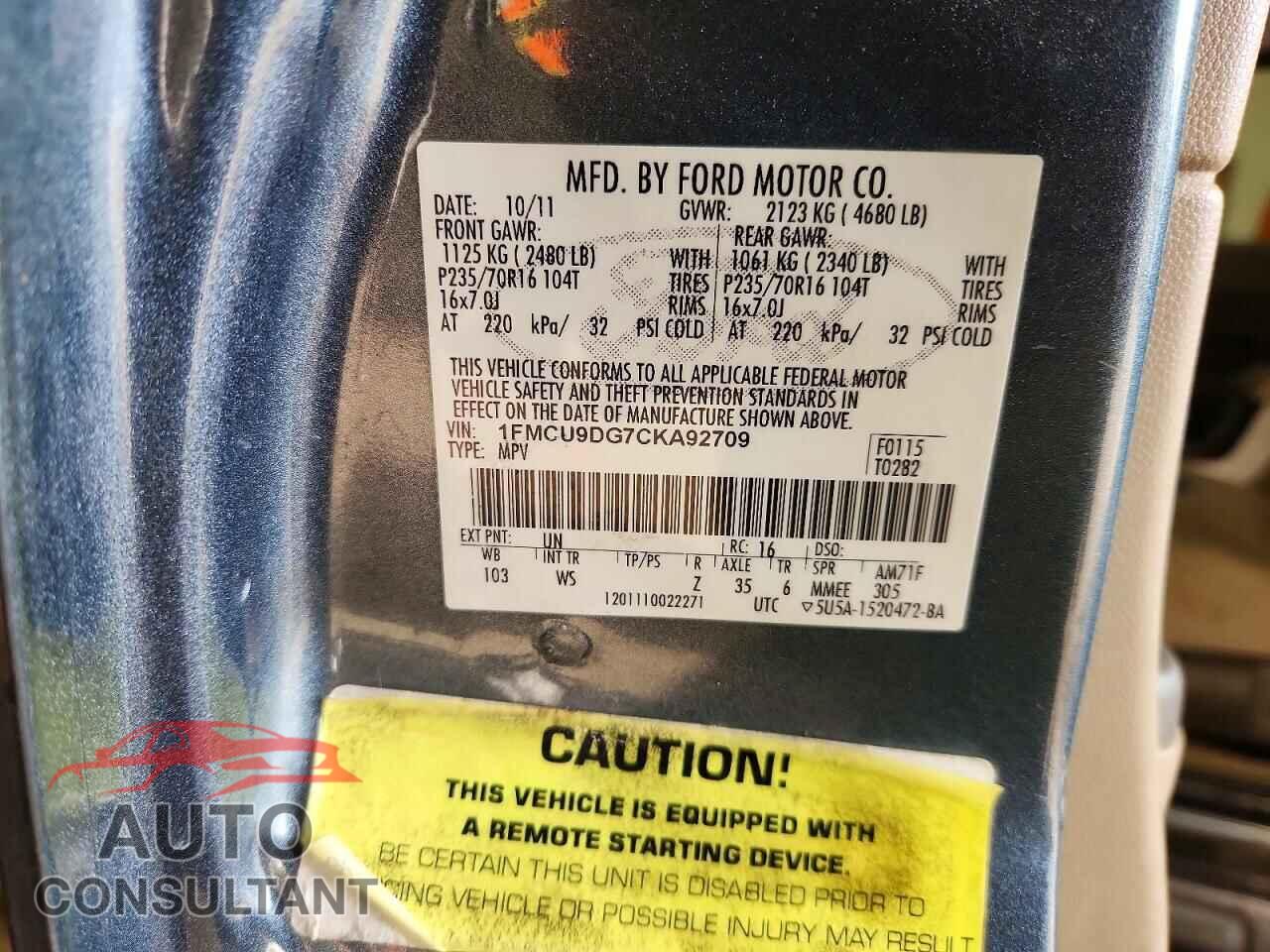FORD ESCAPE 2012 - 1FMCU9DG7CKA92709