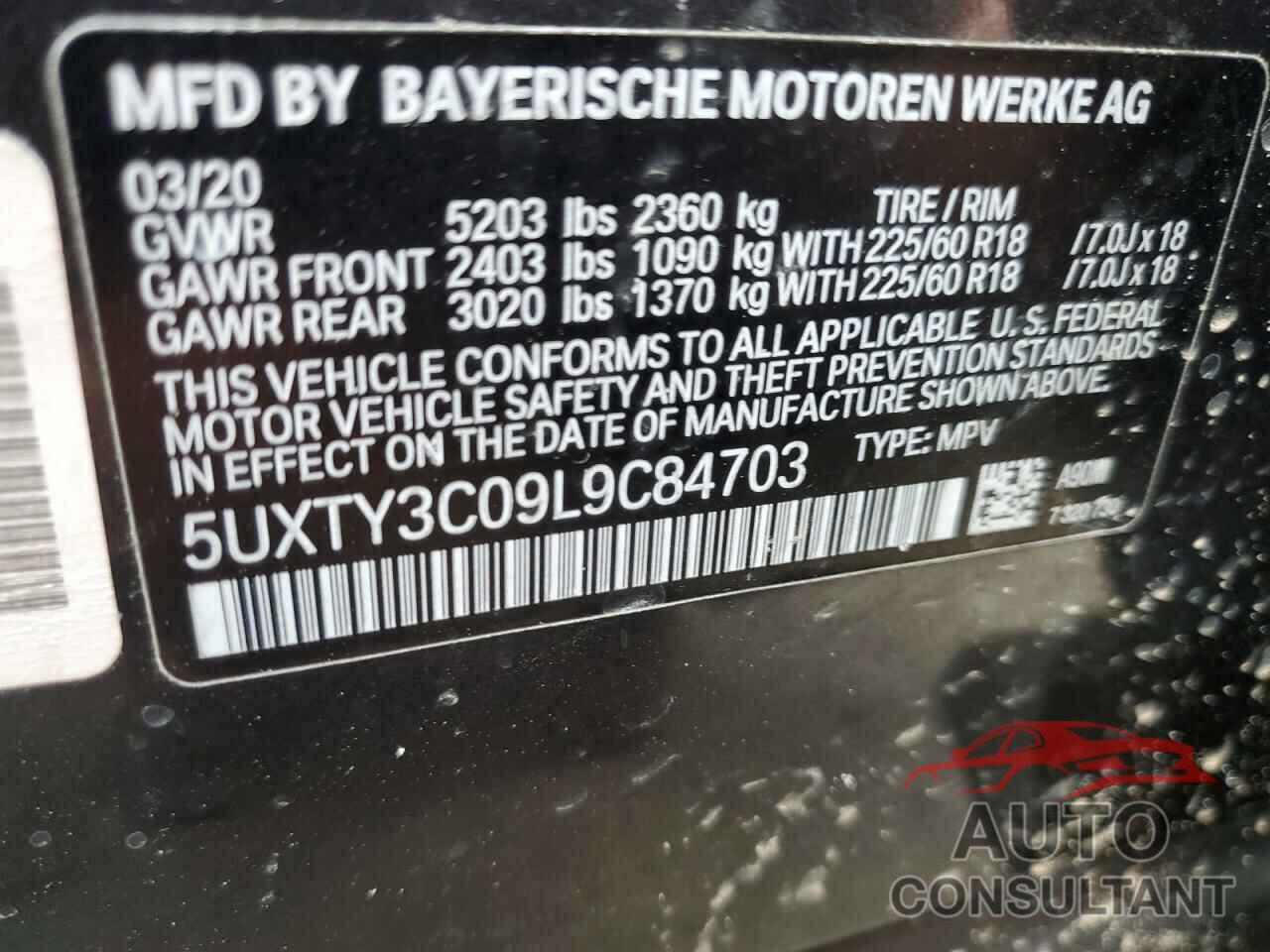 BMW X3 2020 - 5UXTY3C09L9C84703