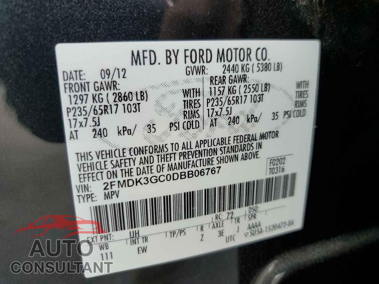 FORD EDGE 2013 - 2FMDK3GC0DBB06767