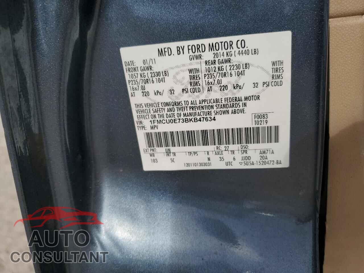 FORD ESCAPE 2011 - 1FMCU0E73BKB47634