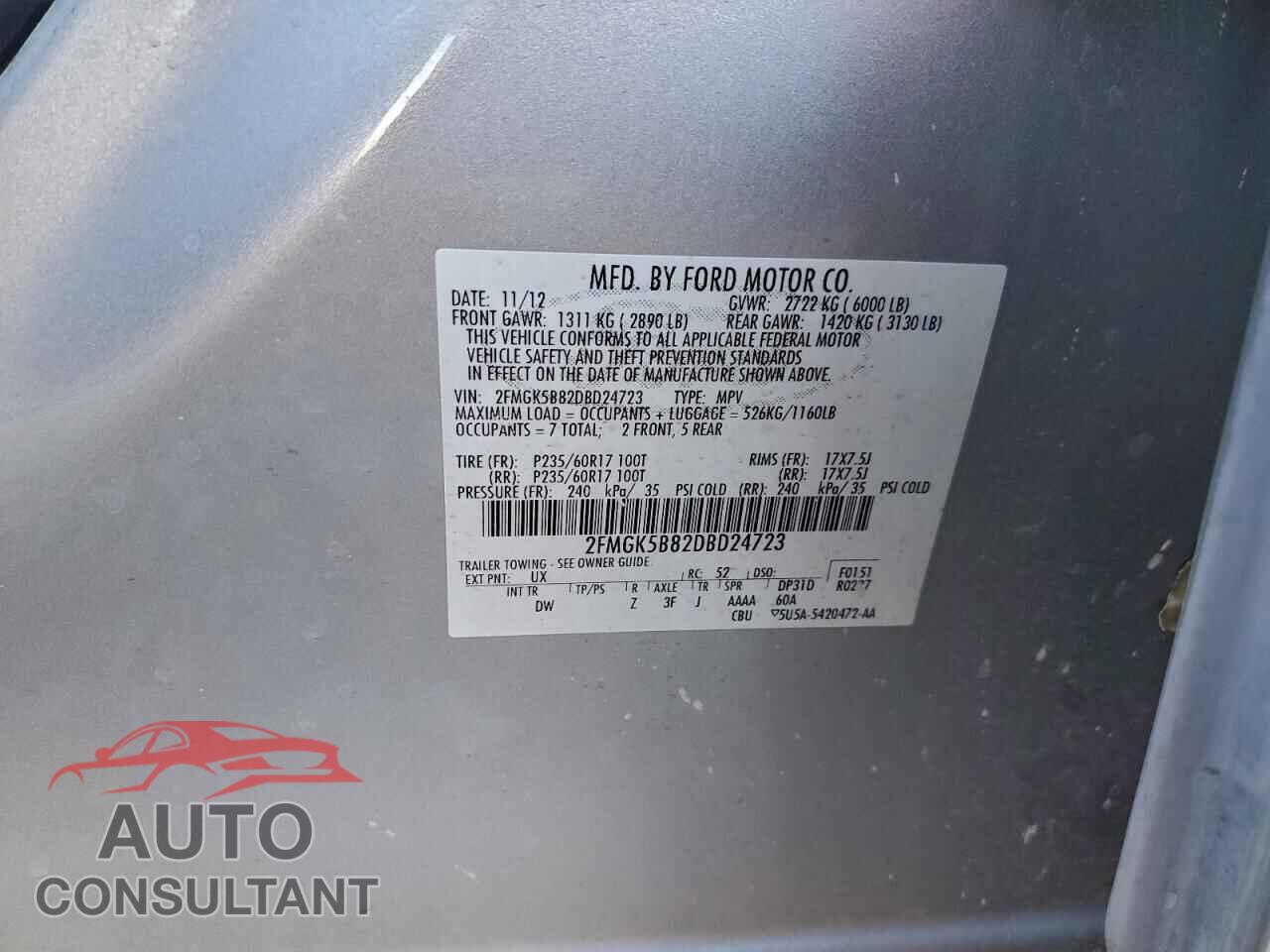FORD FLEX 2013 - 2FMGK5B82DBD24723