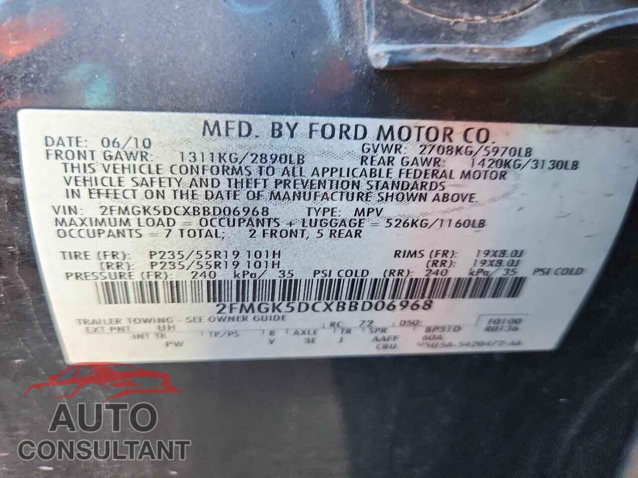FORD FLEX 2011 - 2FMGK5DCXBBD06968