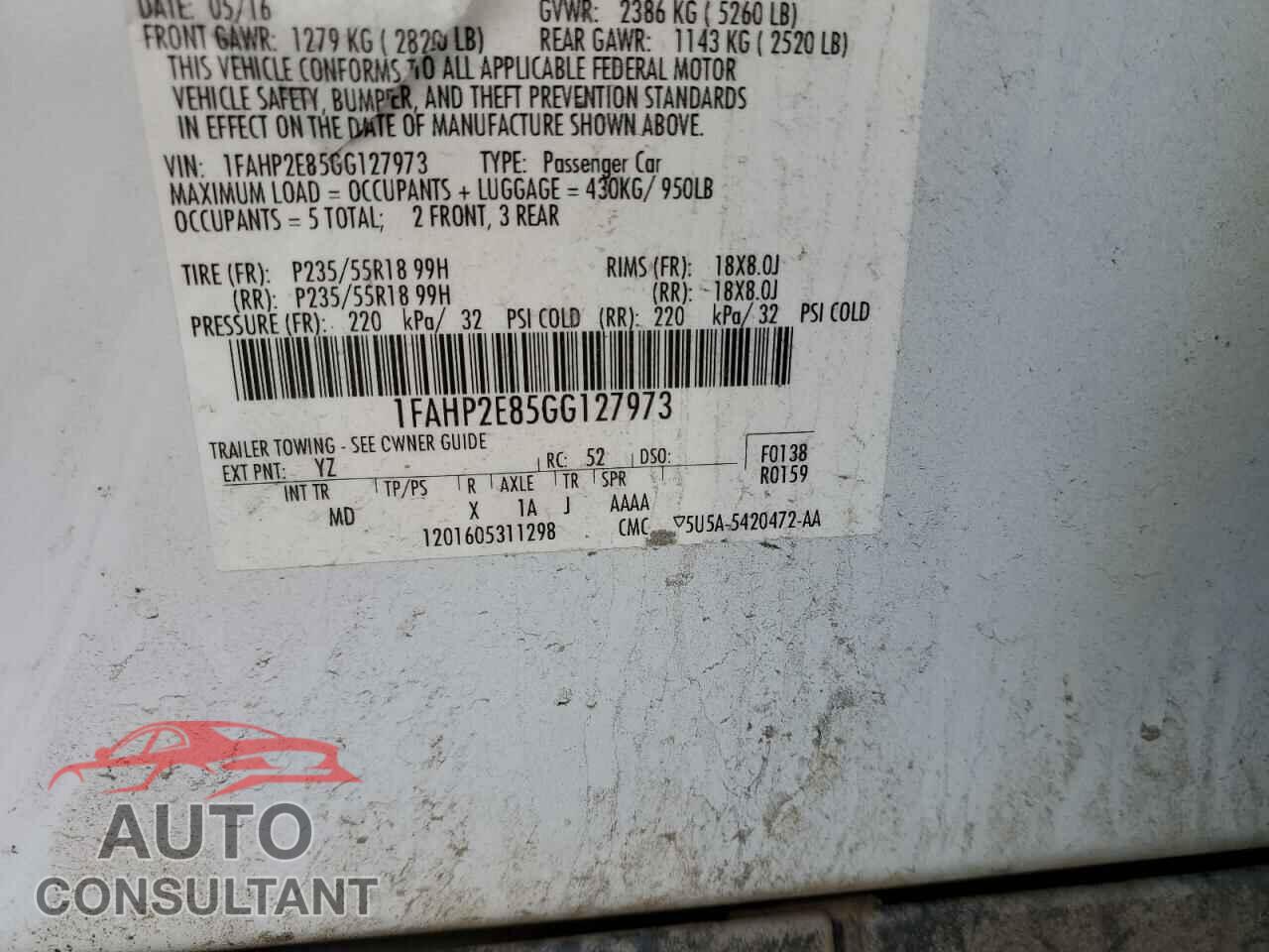 FORD TAURUS 2016 - 1FAHP2E85GG127973