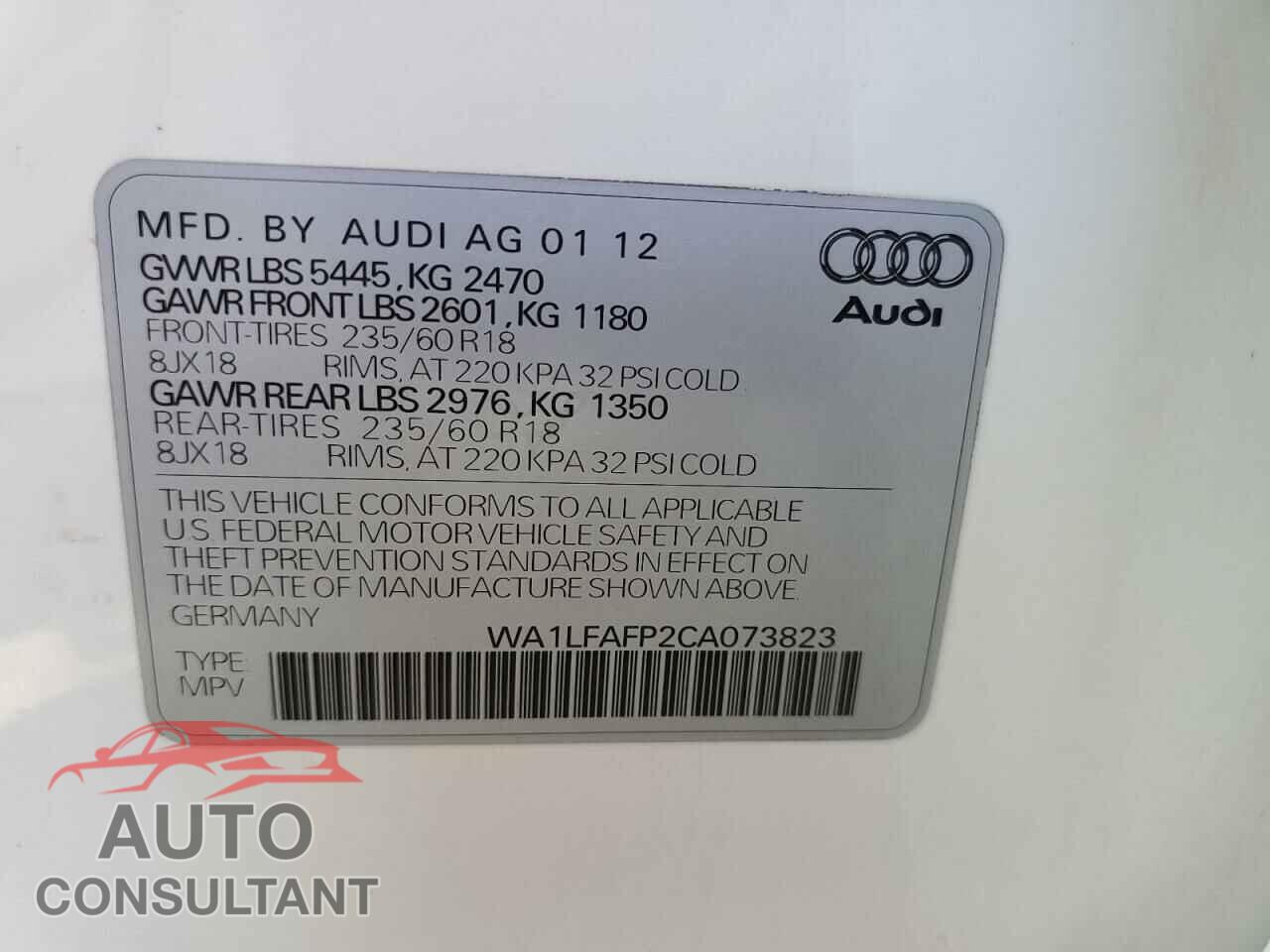 AUDI Q5 2012 - WA1LFAFP2CA073823