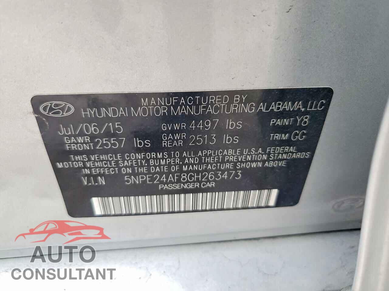 HYUNDAI SONATA 2016 - 5NPE24AF8GH263473