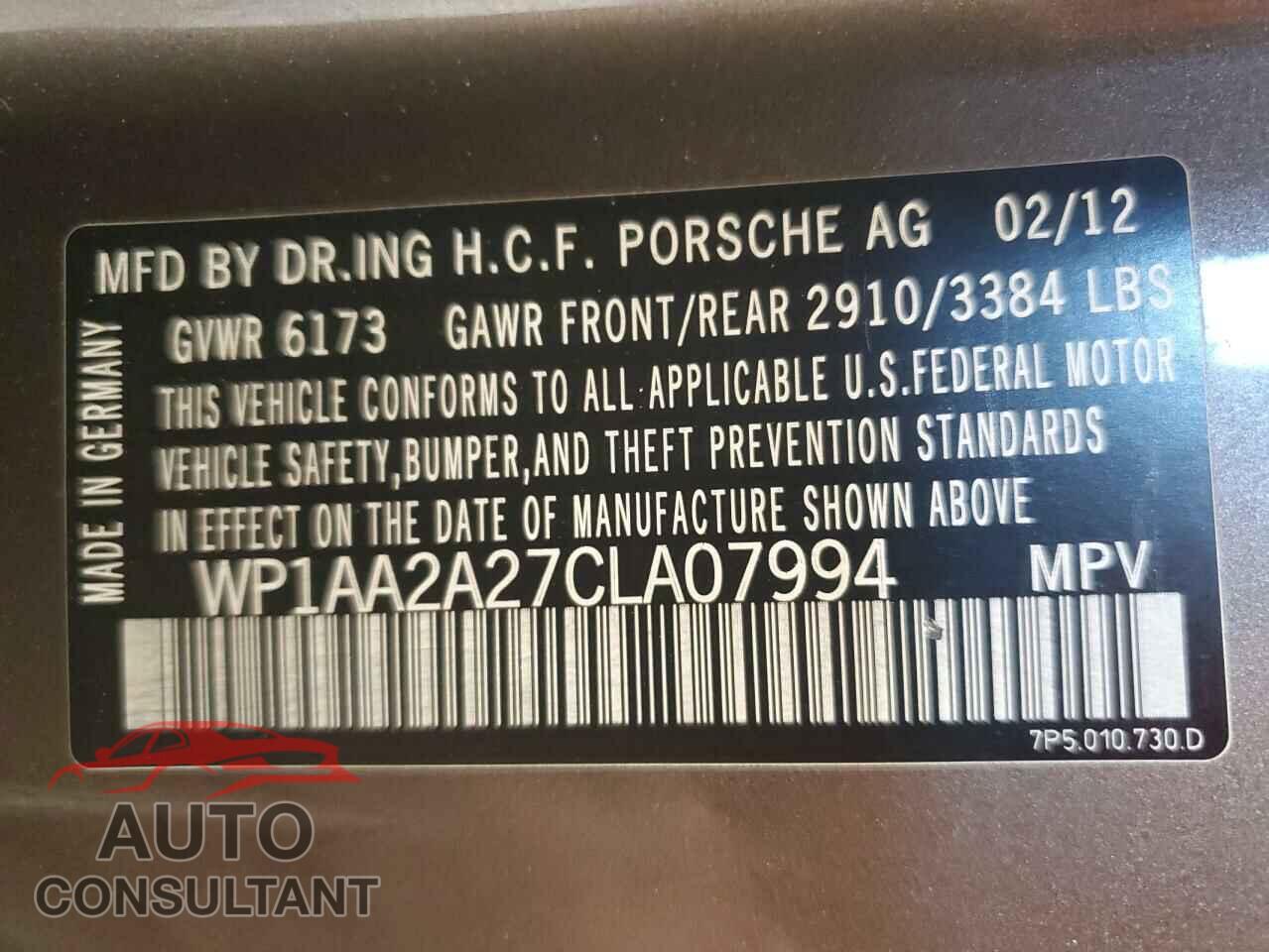 PORSCHE CAYENNE 2012 - WP1AA2A27CLA07994