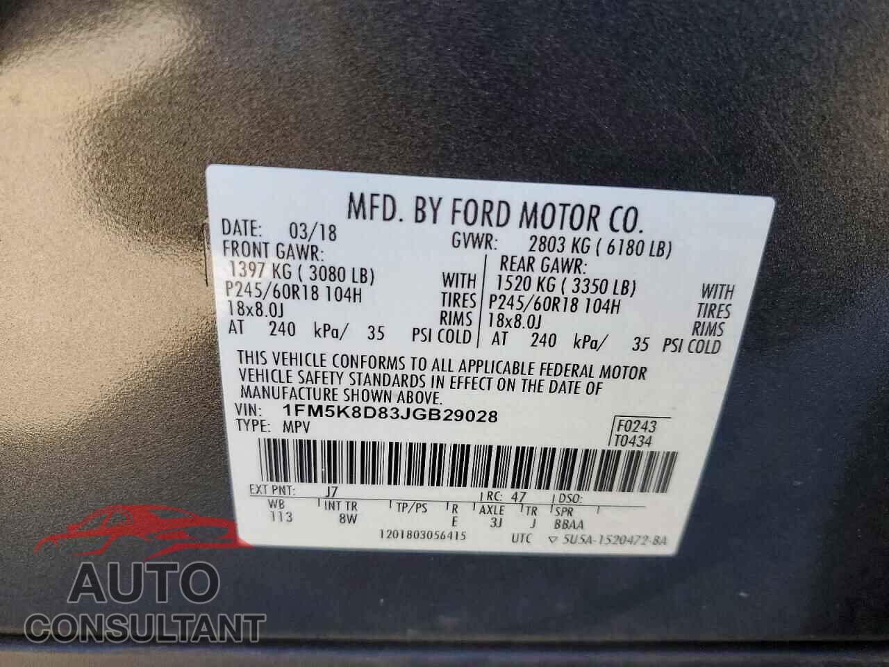 FORD EXPLORER 2018 - 1FM5K8D83JGB29028