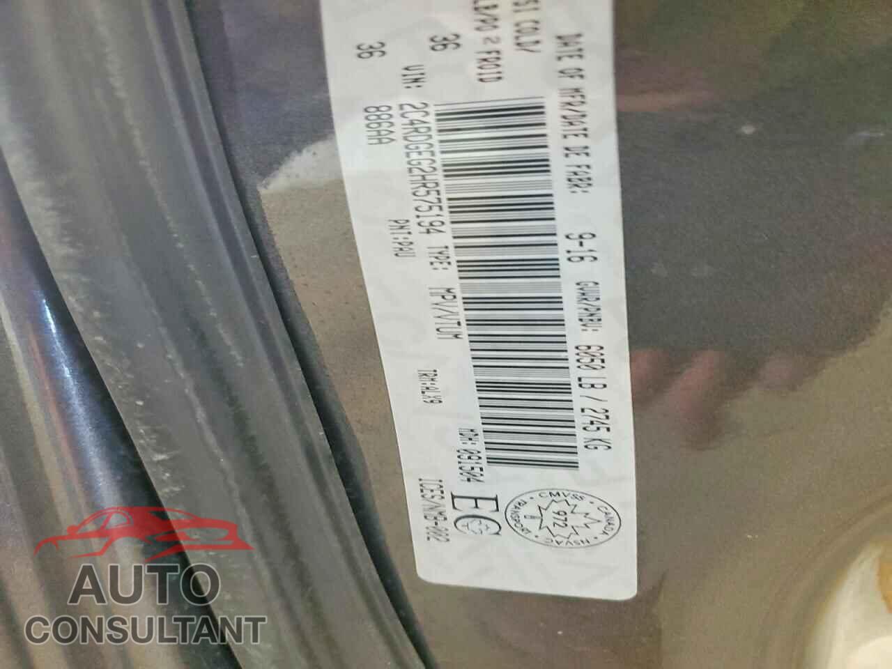 DODGE CARAVAN 2017 - 2C4RDGEG2HR575194