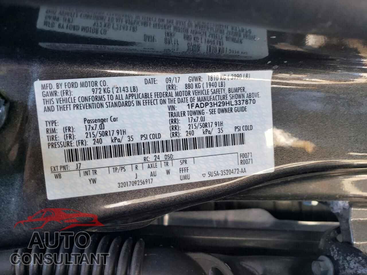 FORD FOCUS 2017 - 1FADP3H29HL337870