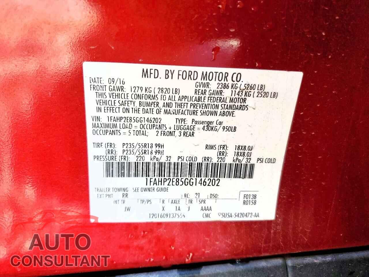 FORD TAURUS 2016 - 1FAHP2E85GG146202