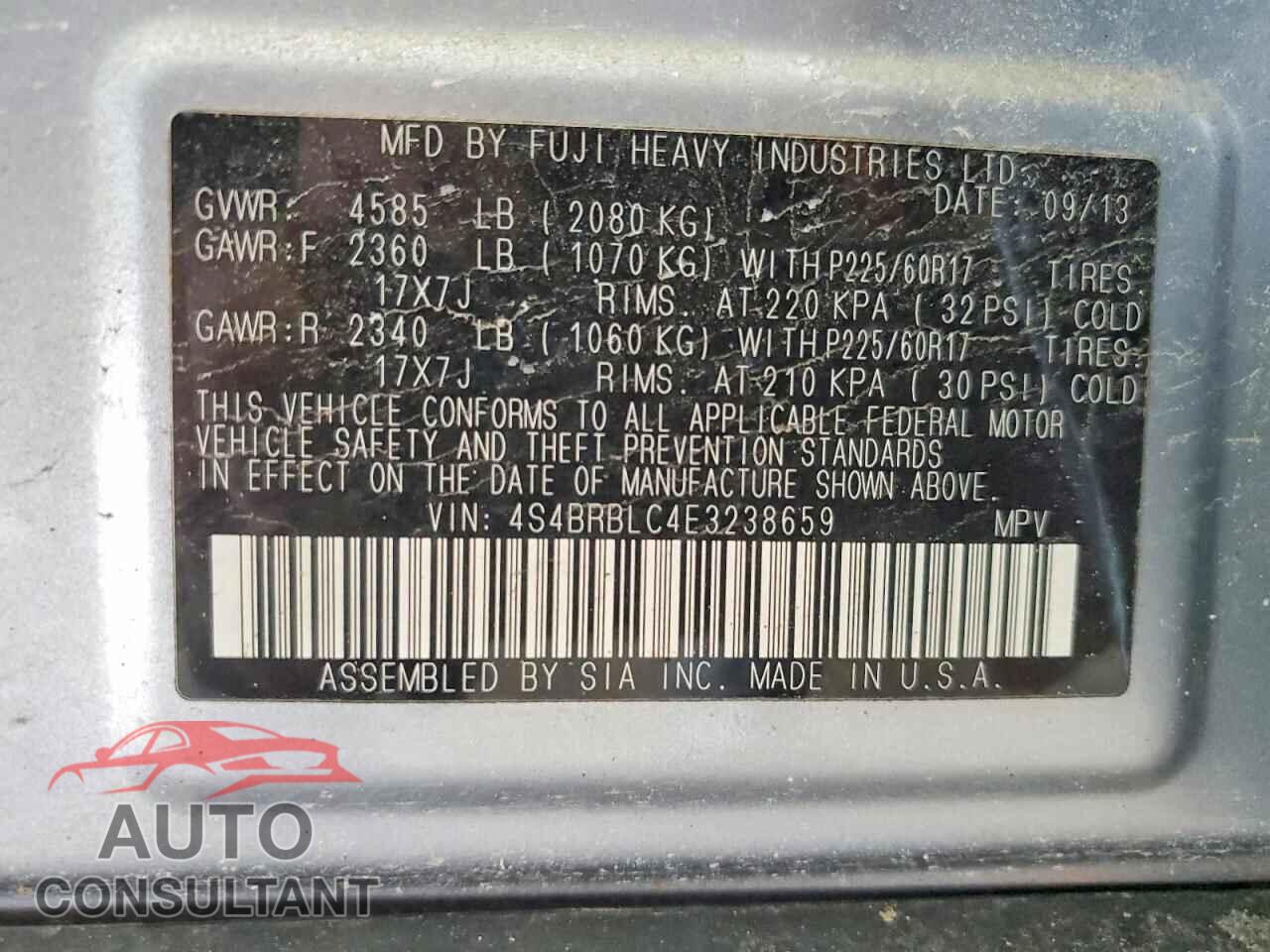 SUBARU OUTBACK 2014 - 4S4BRBLC4E3238659
