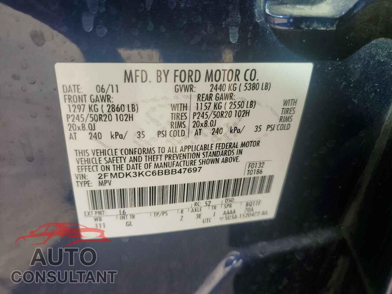 FORD EDGE 2011 - 2FMDK3KC6BBB47697