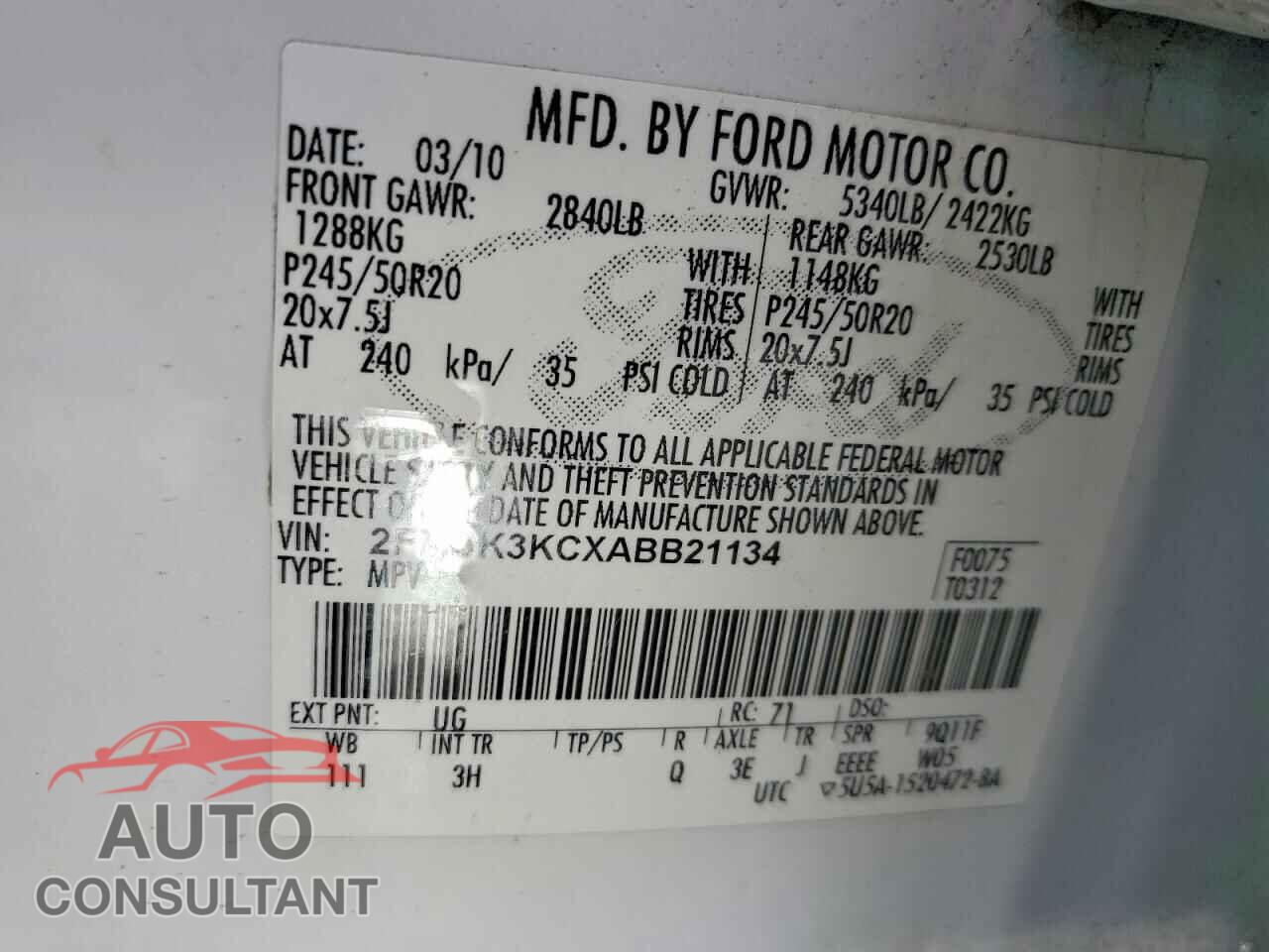FORD EDGE 2010 - 2FMDK3KCXABB21134