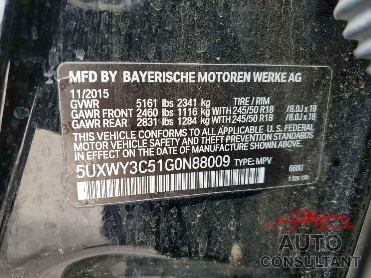 BMW X3 2016 - 5UXWY3C51G0N88009