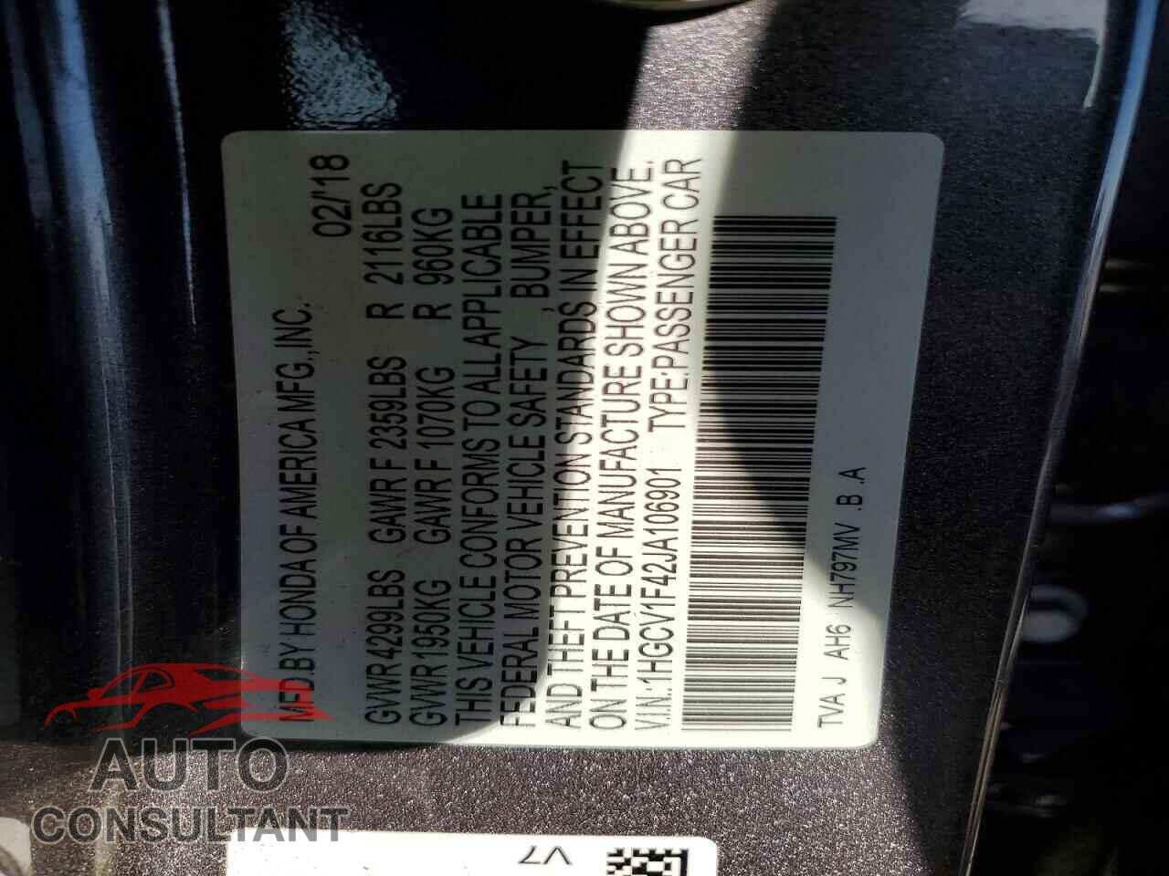 HONDA ACCORD 2018 - 1HGCV1F42JA106901
